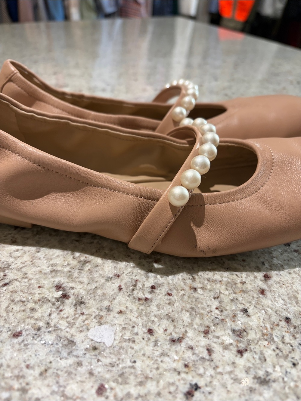 Stuart Weitzman Goldie Ballet Flat in Adobe with Pearl-Strap - Picture 6 of 6